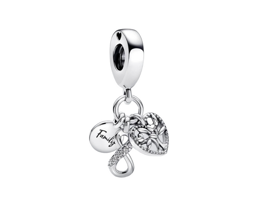 925 Sterling Silver Family Infinity Triple Dangle Charm