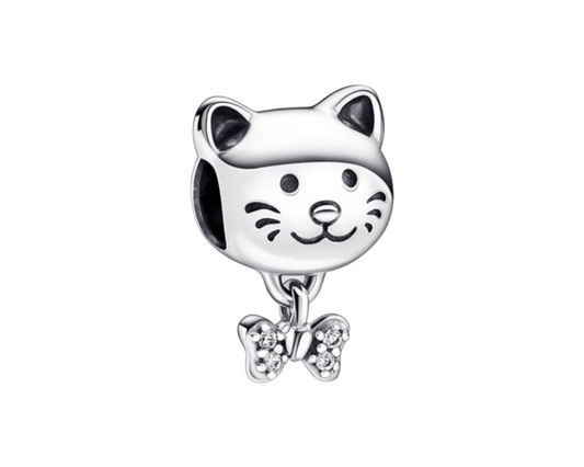 925 Sterling Silver Cat & Bow Charm