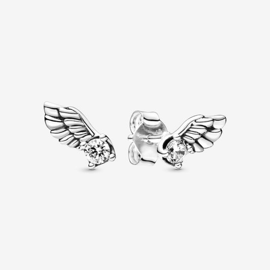 925 Sterling Silver Wings With Stone stud Earrings
