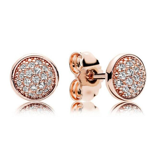 14k Rose Gold Plated 925 Sterling Silver Pave Circle Stud Earrings