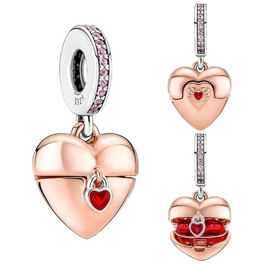 14k Rose Gold Plated 925 Sterling Silver Heart Locket Charm