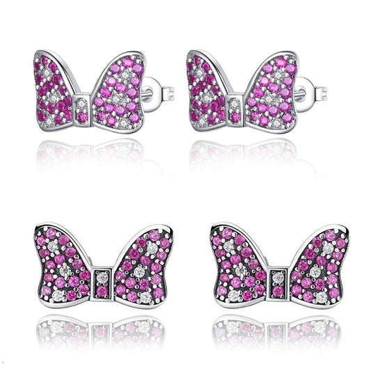 925 Sterling Silver Pink Bow Earring