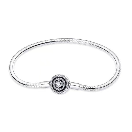 925 Sterling Silver Diamante Lock Snake Chain Bracelet